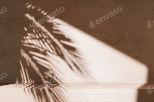 Preview: Minimal product placement background with palm shadow on concrete wall.