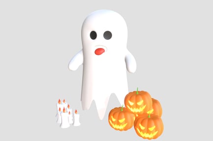 Preview: Scared Ghost with Pumpkins