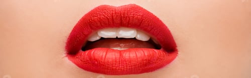 Preview: panoramic shot of young woman with red lipstick