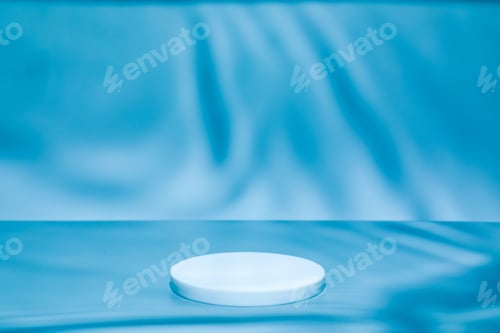 Preview: abstract empty scene and circle podium on blue background with soft water waves shadows