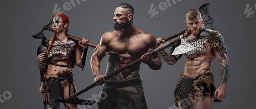 Preview: Muscular viking with fierce female and male warriors