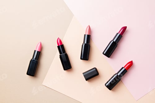 Preview: Collection of various lipsticks makeup. Make up artist, beauty salon, beauty blog