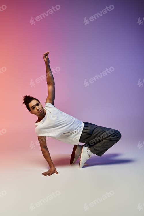 Preview: Young dancer moves with grace on gradient background