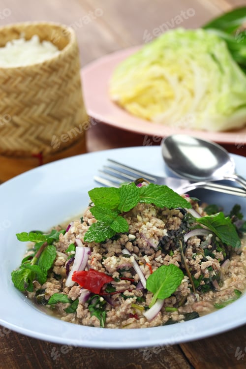 Preview: larb moo, pork type of Lao minced meat salad