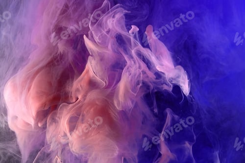 Preview: Abstract pink and blue color background. Swirling vibrant hookah smoke, dynamic paint in water.