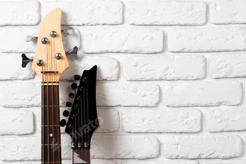 Preview: Guitar headstock with tuners on dark background