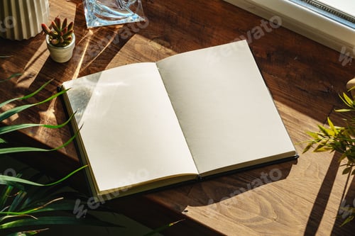 Preview: Books by the window on wooden windowsill in sunlight