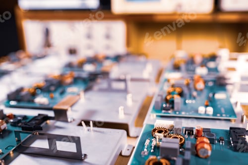 Preview: Microcircuits and components lie on metal plates
