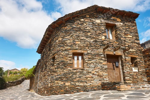 Preview: Slate stone antique village of Roblelacasa. Black architecture. Spain