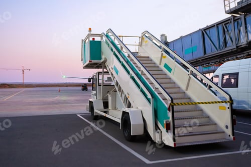 Preview: Plane ladder for disembarking and boarding passengers on board of the aircraft