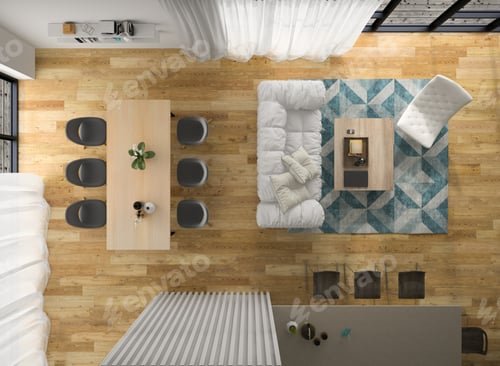 Preview: Interior modern design room top view 3D illustration