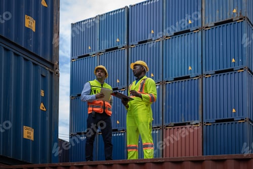 Preview: Foreman or worker work at Container cargo site check up goods in container.