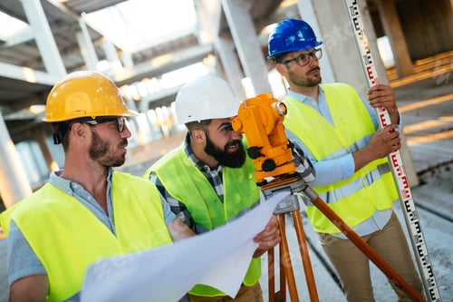 Preview: Portrait of construction engineers working on building site