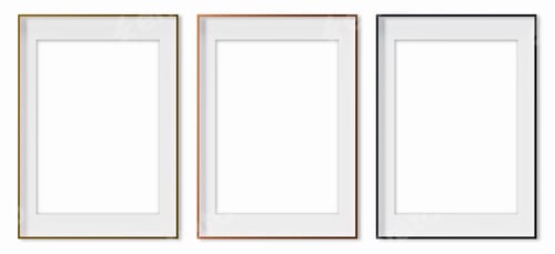 Preview: Set of vertical picture frames, isolated on white background. Golden, copper and black frames