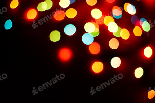 Preview: Colorful Bokeh Abstract Background. Glittering Stars On Dark Background. Lights. Garland. Background