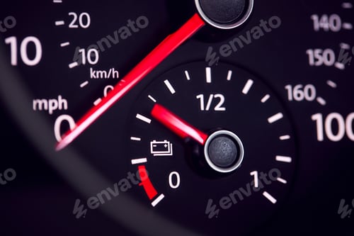 Preview: Close Up Of Dial Showing Charge Remaining In Electric Car Motor