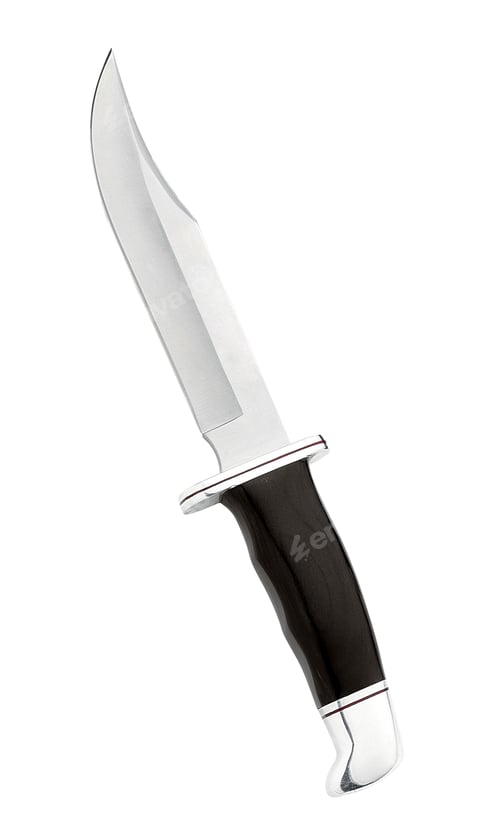 Hunting Knife with Shiny Blade on White Background