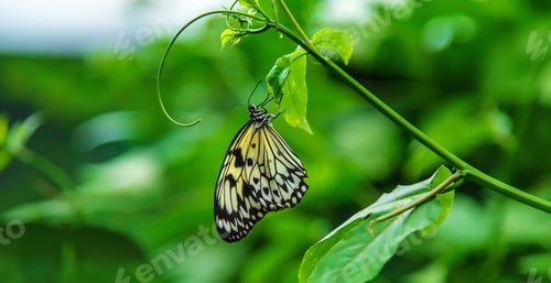 Preview: Yellow butterfly idea on a leaf. Idea leuconoe.