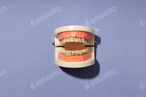 Preview: Concept of food bad for teeth on violet background