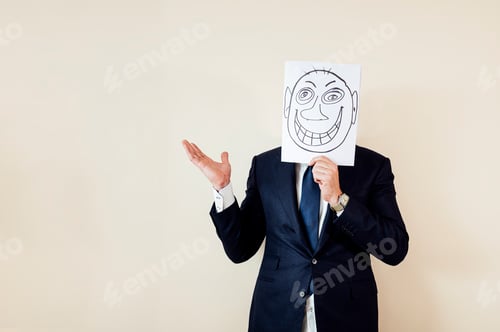 Preview: Businessman take happy comic billboard.