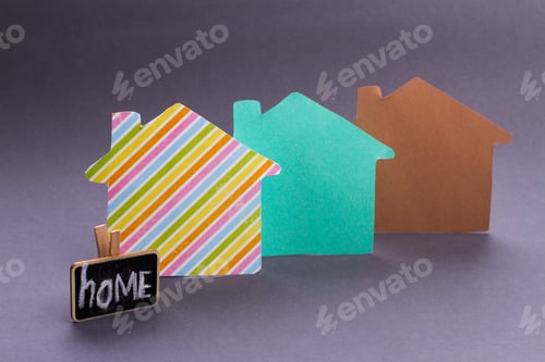 Preview: Colorful Houses with a Home Chalkboard Sign