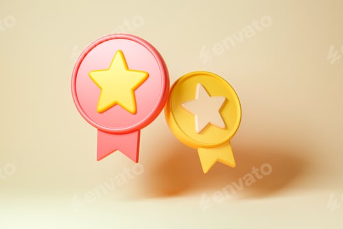 Preview: 2 Star Rating concept, Isolated icon on background, 3d rendering.