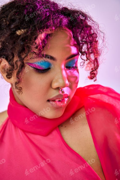 Preview: Vibrant Beauty: African American Woman in Pink Dress