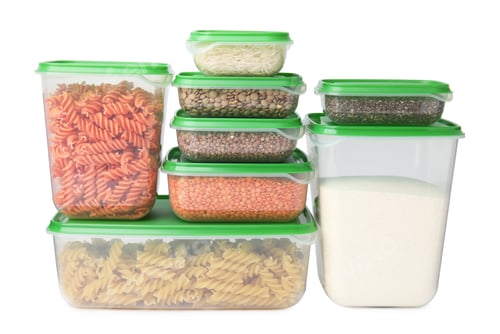 Preview: Plastic containers filled with food products isolated on white