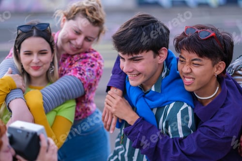 Preview: Group of teenager celebrating pride - focus on boys