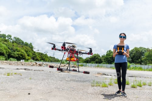 Preview: Flying drone with camera on the sky
