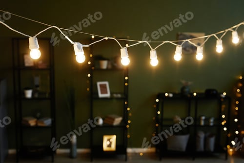 Preview: Beautiful room with pastel green walls and shining glowing lights