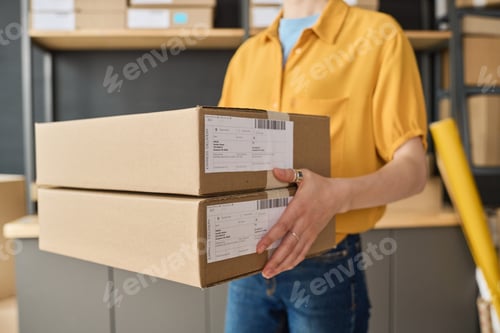 Preview: Woman carrying boxes for delivery