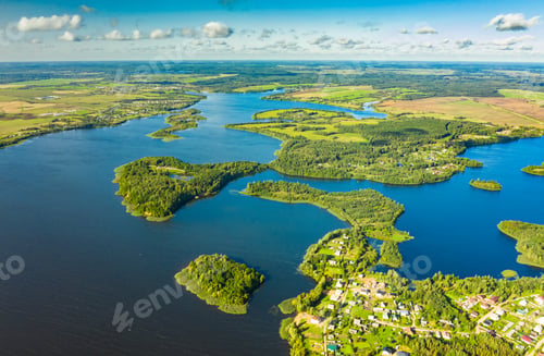 Preview: Lyepyel District, Vitebsk Region, Belarus. Aerial View Of Lepel Lake With Natural Small Islands