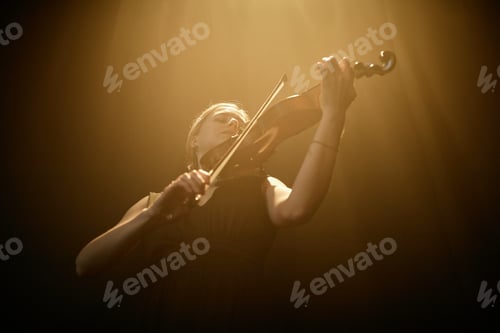 Preview: Passionate Violinist Performing Solo Concerto under Projector Light