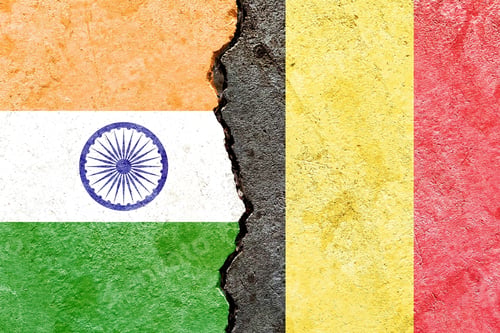 Preview: Flags of India and Belgium on a cracked wall - international political relations or conflict