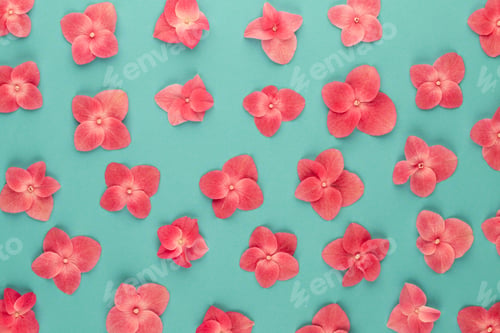 Preview: Flowers composition. Pattern made of pink flowers background.