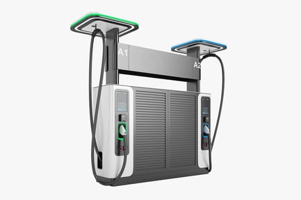 Preview: Dual-Port Electric Car Charging Station with Top Covers