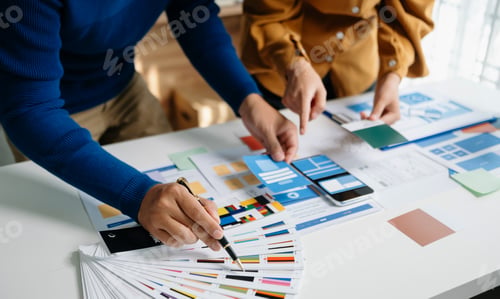 Preview: UX graphic designer planning application process development prototype wireframe for web smart phone