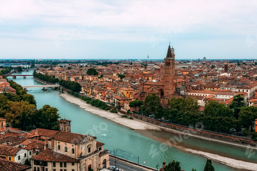 Preview: Verona cityscape from Castel San Pietro with the Adige River flowing through.