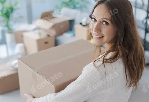 Preview: Happy woman moving in her new home