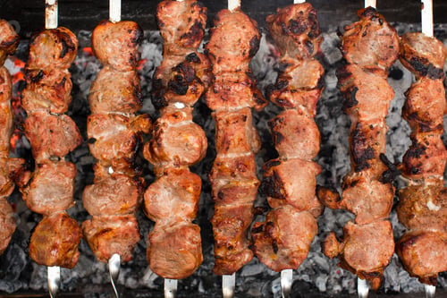 Preview: Barbecue Grilled pork kebabs meat lamb kebab marinated caucasus barbecue.