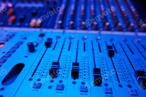 Preview: Audio Mixing Console illuminated in Blue Light