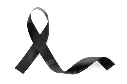 Preview: Black ribbon on white background, top view. Funeral symbol