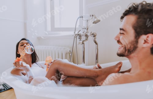 Preview: Couple in love spending time together in the house. Romantic moments in the bathroom
