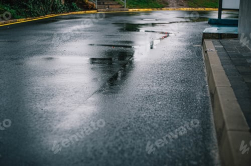 Preview: Wet road after rain with reflections