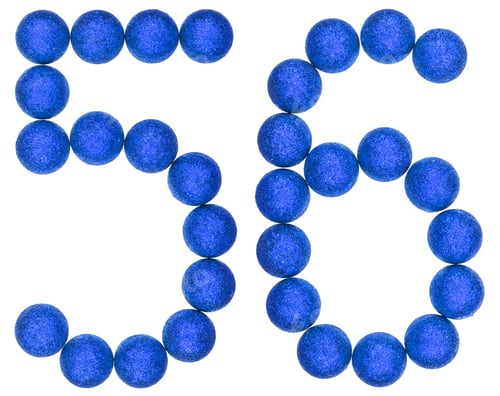 Preview: Numeral 56, fifty six, from decorative balls, isolated on white background