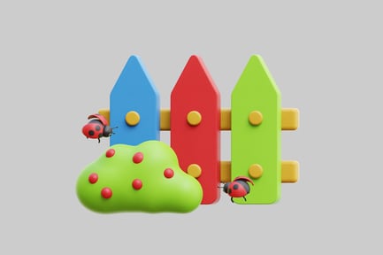 Preview: Three fence posts and a green cloud with two ladybugs