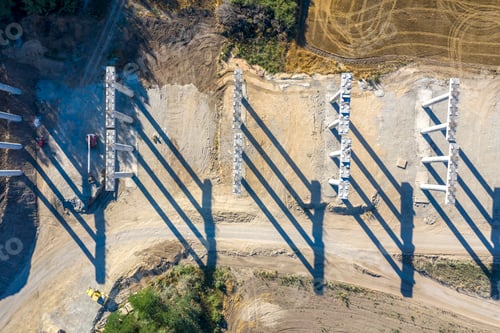 Aerial View of Highway Overpass Construction Site