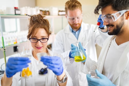 Preview: Group of medical scientists working at the laboratory. Research virus people concept