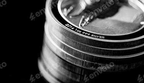 Preview: Grayscale closeup of a stack of silver coins